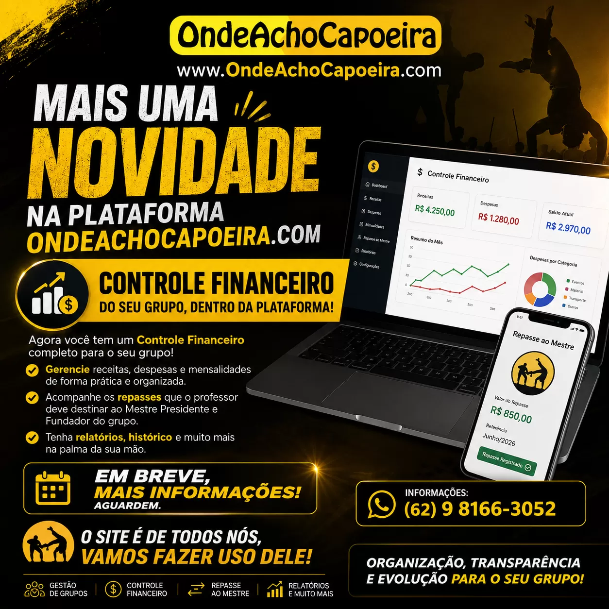 Cartaz do comunicado Novidade na Plataforma - Controle Financeiro completo
