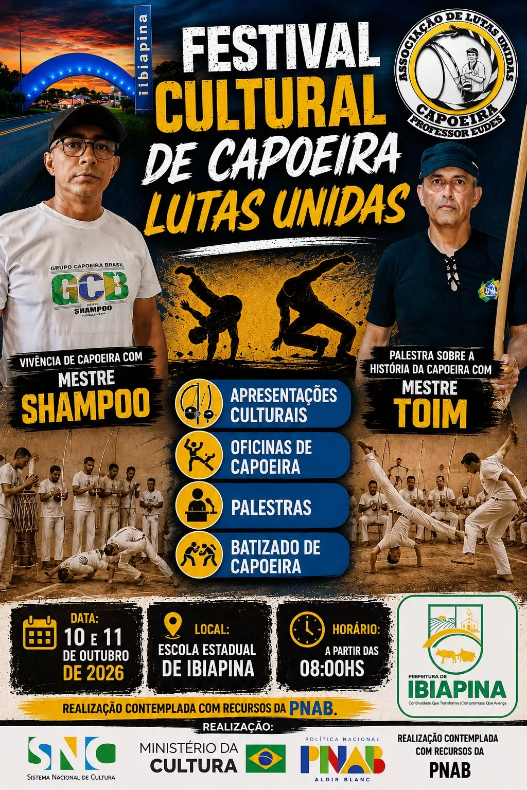 Cartaz da notícia Festival Cultural de Capoeira Lutas Unidas - 10 e 11/10/2026
