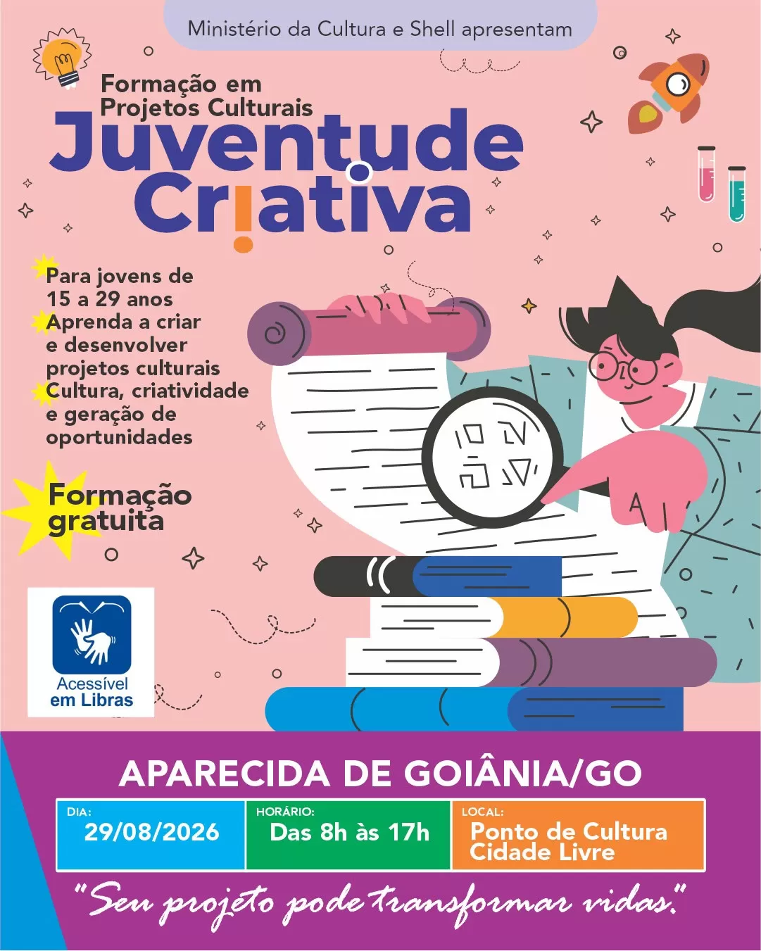 Cartaz da notícia Formação em Projetos Culturais. Juventude Criativa - 29/08/2026