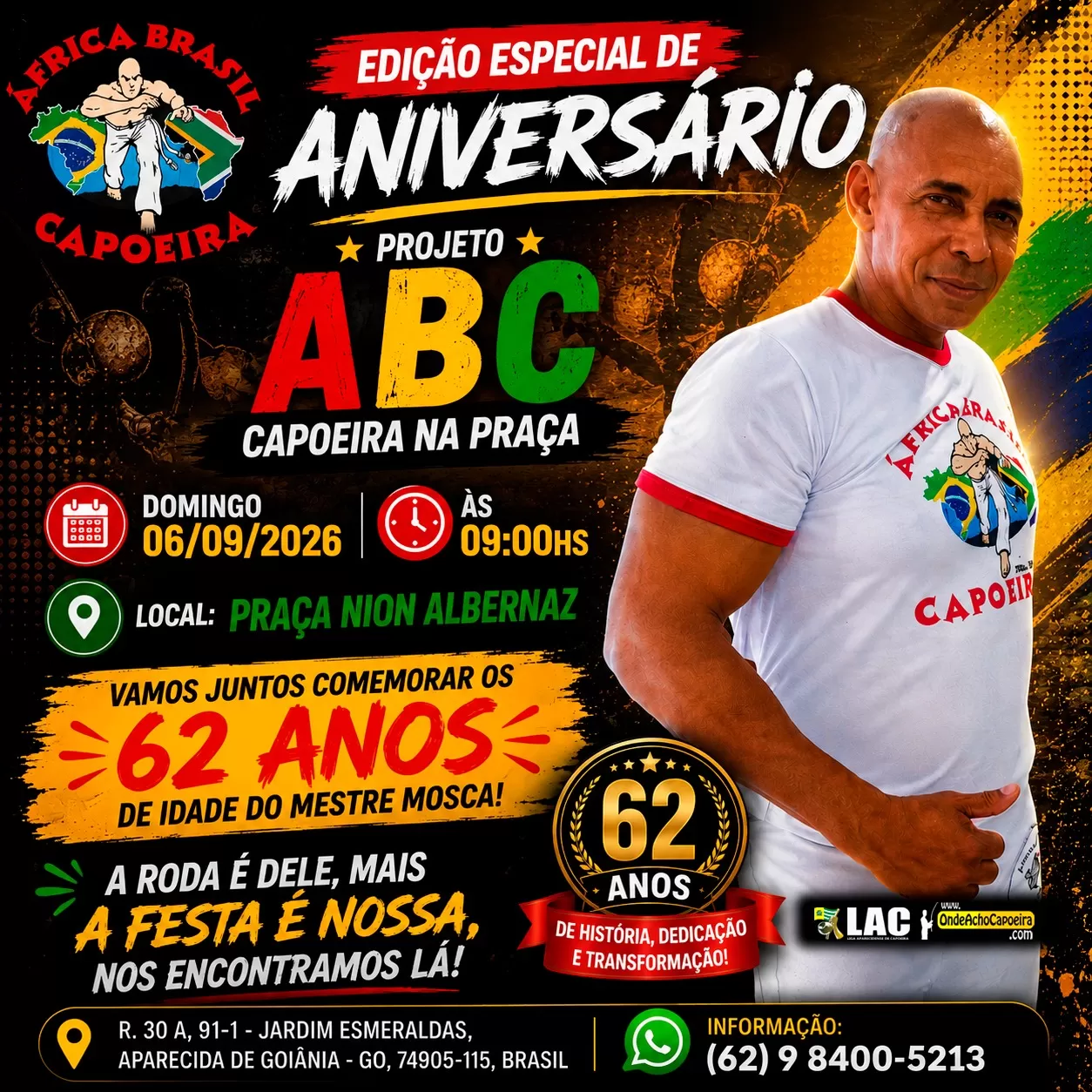 Cartaz da roda Edição Especial de Aniversário - Projeto ABC Capoeira na Praça